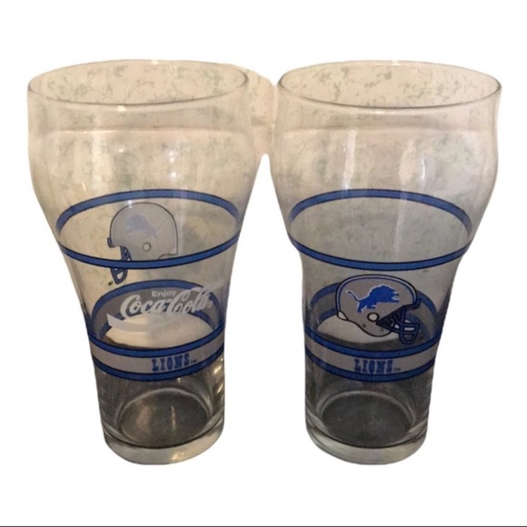 💋4/20 Coca Cola Detroit Lions Football glasses x2 - Picture 1 of 3